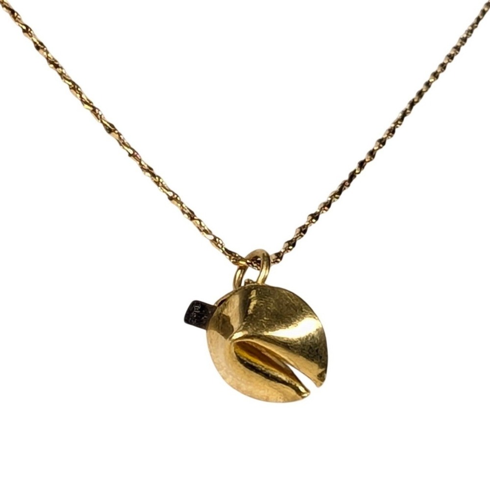 Vintage 24K Yellow Solid Gold Fortune Cookie Charm Pendant Good Luck Jewelry